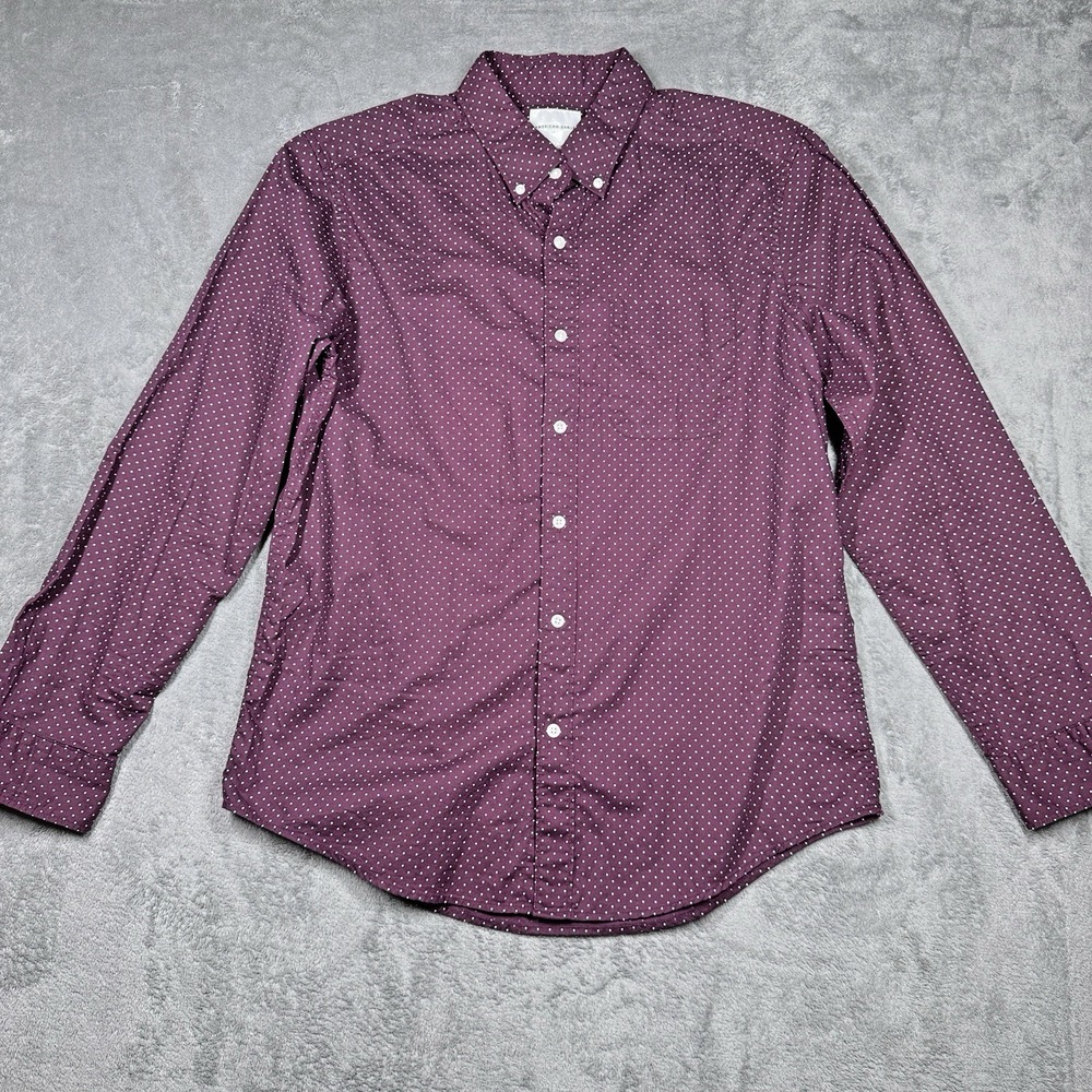 American‎ Eagle Button Up Shirt Mens Large Maroon Polka Dot Long Sleeve Casual